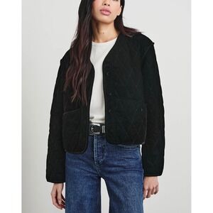 Rails Kiko‎ Diamond Quilted Velvet Jacket Black Button Front Pockets Medium